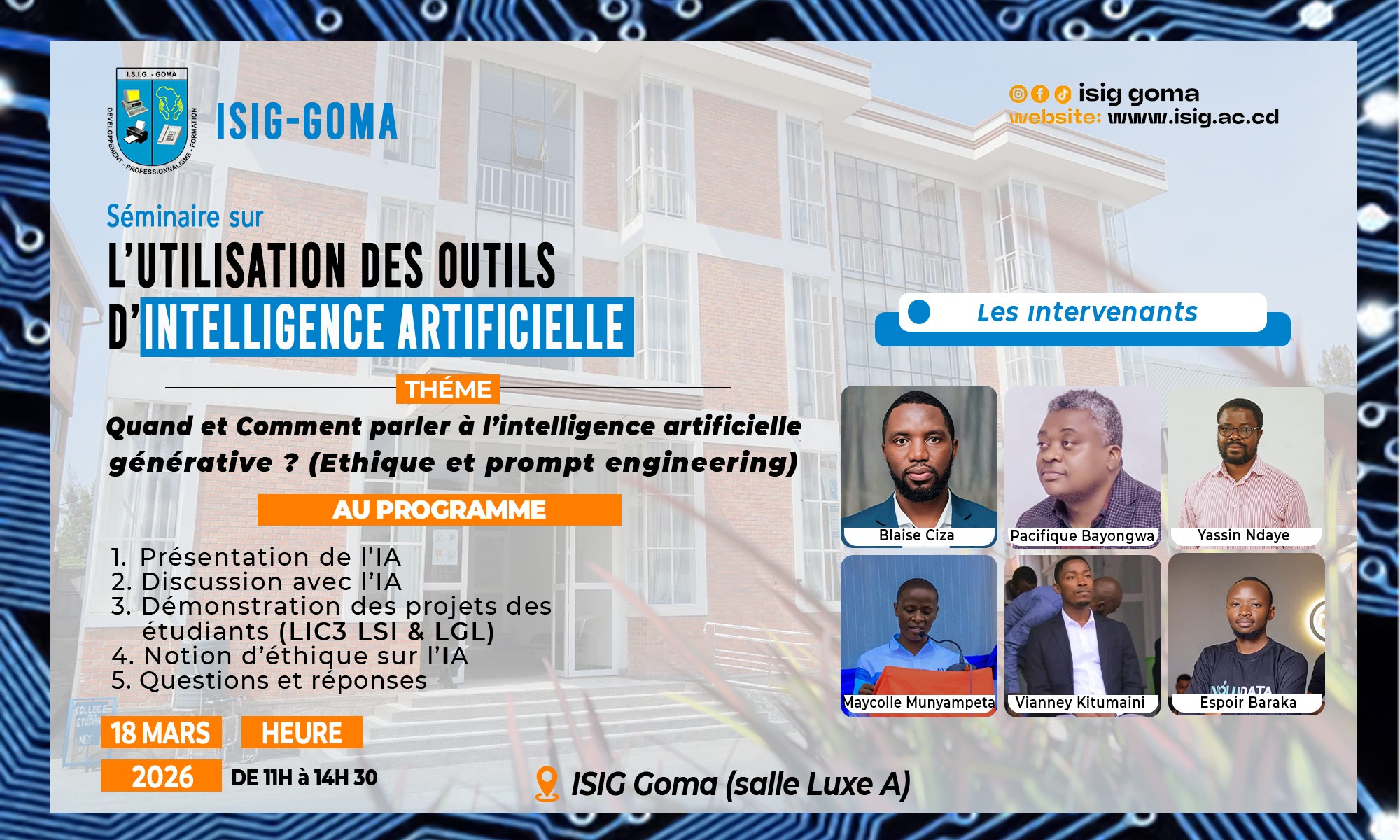 Apprendre à dialoguer avec l’intelligence artificielle : séminaire spécial à l’ISIG-GOMA !